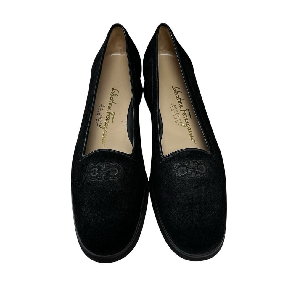 Salvatore Ferragamo Black Suede Vara Logo Loafers